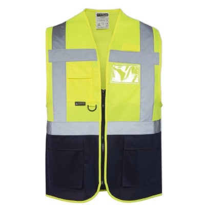 Mühendis Yönetici İkaz Yeleği Cepli Reflektörlü Sarı-Lacivert