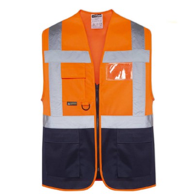 Mühendis Yönetici İkaz Yeleği Cepli Reflektörlü Turuncu-Lacivert