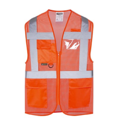 Mühendis Yönetici İkaz Yeleği Fileli Cepli Reflektörlü Turuncu