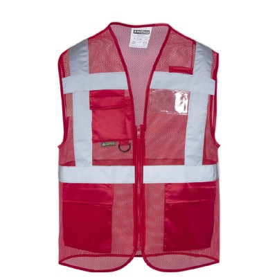 Mühendis Yönetici İkaz Yeleği Fileli Cepli Reflektörlü Kırmızı