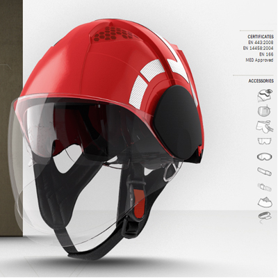 PAB FIRE COMPACT İtfaiyeci Bareti Vizörlü Renk Kırmızı Dış Katman Komple Reflektörlü