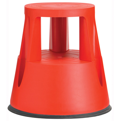 Tekerlekli Plastik Tabure Kaymaz Çift Katlı Kırmızı Renk